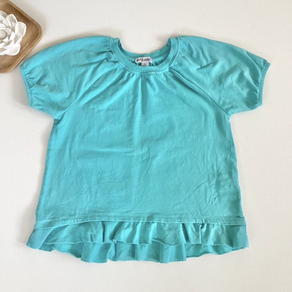 Art & Eden Aqua Ruffle Hem Top